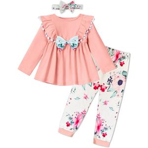 mksodopy Toddler Girl Clothes Girl Fall Winter outfits Cotton Long Sleeves Ruffle Top Pants Little Girl Clothing Set (Pink)