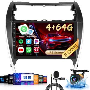8-Core 4+64G Android 15 Car Stereo Upgrade Radio for Toyota Camry 2012-2014, 10.1'' HD Touch Screen Headunit Wireless CarPlay & Android Auto, AHD Backup Camera, Mirror Link, GPS Navigation