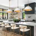 LamQee 18 Inch White and Gold Large Pendant Light Kitchen Island, Farmhouse Modern Dome Pendant Light Fixtures Ceiling Hanging Lighting Chandelier for Dining Room Over Table, Bar, Hallway, Entryway, 17.7 Inch
