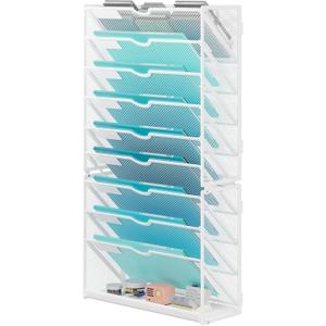 Lavatino 10-Tier Hanging Wall File Folders Organizer - White Metal Mesh Paper Magazine Document Mail Holder File Organizer for Office School Home Wall Mount or Desk Supplies Organization