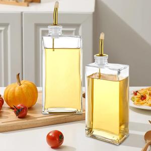 2 PCS Glass Olive Oil Dispenser Bottle for Kitchen 17 Oz/ 500 Ml Olive Oil and Vinegar Dispensers Bottle Set Gold Cooking Oils Dispensers 17 Oz Oils Container Kitchen