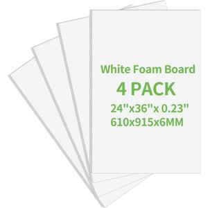 TFCaryi 4 Pack Foam Board 24"x36", 0.23 Inch Thickness Poster Board, Double-Sided Acid-Free Foam Core Board, Large Lightweight Polystyrene Board for Painting, Display, Craft & School Projects, White
