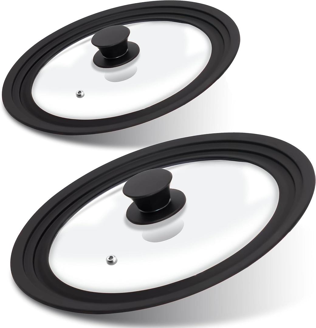 Lerykin Tempered Glass Lid Set of 2 - Universal Lids with Heat Resistant Silicone Rim for Pots, Pans and Skillets - Pan Cover Replacement Lids Fit 7", 8" & 9" and 10", 11" & 12" Diameter Cookware