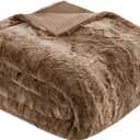 Madison Park Zuri Soft Plush Luxury Oversized Faux Fur Throw Animal Stripes Design, Faux Mink On The Reverse, Modern All Seasons Blanket for Bed, Sofa Couch, Office, Tan, 60x70"