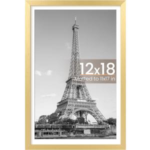 upsimples 12x18 Picture Frame, Display Pictures 11x17 with Mat or 12 x 18 Without, Wall Hanging Poster Frames, Gold, 1 Pack