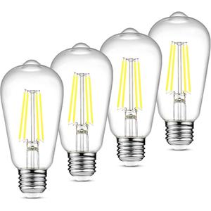 Ascher Vintage LED Edison Bulbs, 6W, Equivalent 60W, Non-Dimmable, Daylight 5000K, 700Lumens, ST58 Antique LED Filament Bulbs with 80+ CRI, E26 Medium Base, Clear Glass, Pack of 4