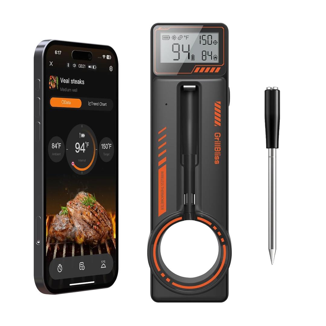 Bluetooth Meat Thermometer - Digital Wireless Meat Thermometer for Grilling with IP67 Dual Sensor Probes - Smart App Alert for BBQ, Smoker, Oven, Grill