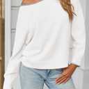 Saodimallsu Womens Off The Shoulder Sweater Oversized Long Sleeve Knit Sweaters 2025 Casual Color Block Trendy Jumper Tops (White)