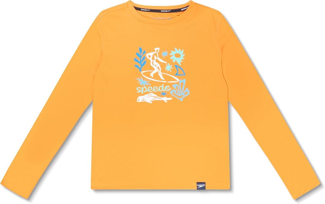 Speedo Boy's Uv Swim Shirt Long Sleeve Tee Graphic (Orange)