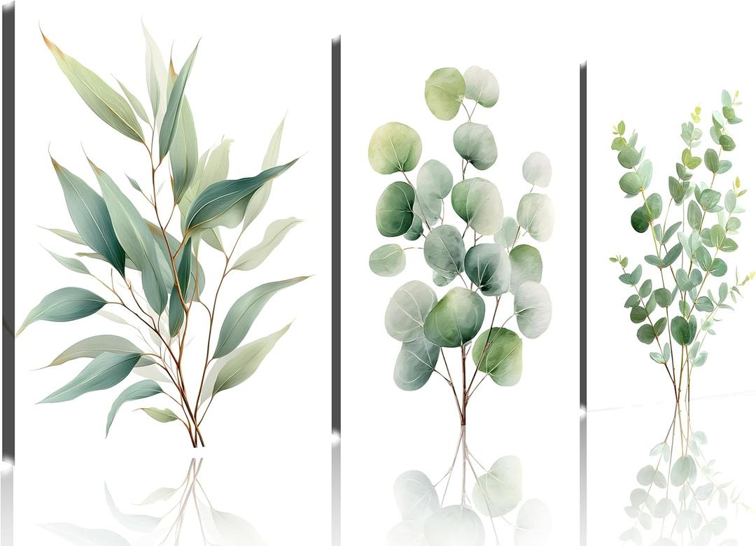 TutuBeer Botanical Plant Canvas Wall Art Botanical Pictures Wall Art Sage Green Eucalyptus Leaf Print on Canvas Minimalist Aesthetic Bedroom Artwork for Bathroom Bedroom Living Room Office 12"X16"X3