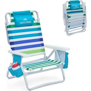Beach Chair, Beach Chairs for Adults,Outdoor Folding Beach Chairs for Adults, Supports up to 350lbs with 5 Positions, Towel bar, Cooler Pouch, Storage Pouch.
