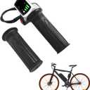 1 Pair Electric Scooter Throttle Grip 48V Twist-Throttle Handle with Display, 6-Pin Interface Key Lock Start Button for E-Bike Scooter Tricycle 7/8" 22MM Handlebar ABS Rubber