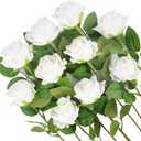 Kenpal 10 Pack White Artificial Roses- Real Touch Velvet Fake Flowers, Bendable Stems for Wedding Decor, Elegant Centerpiece, Modern Farmhouse Home (White)