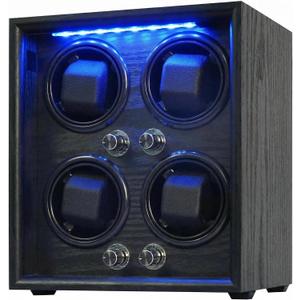Oryx Watch Winder for 4 Automatic Watches, Rotating Watch Box 5 Rotation Modes Setting Display Case with LED Light, AC/USB Powered Super Quiet Mabuchi Motor