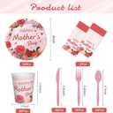 Childom Mothers Day Decorations for Party,132 Pcs Disposable Mothers Day Plates Tablecloth Cups Knives Spoons Forks for Party Supplies,Plates Tableware for Moms Birthday,Home,Brunch,Dinner,Serves 26