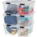 IRIS USA 54 Qt Stackable Plastic Storage Bins with Lids, 6 Pack - BPA-Free, Made in USA - See-Through Organizing Solution, Latches, Durable Nestable Containers, Secure Pull Handle - Clear