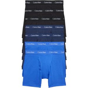 Calvin Klein Men's Cotton Stretch 7-Pack Boxer Brief (Large, 3 Black, 2 Blue Shadow, 2 Cobalt Water)