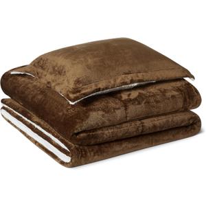 Amazon Basics Reversible Sherpa Comforter Set with Pillow Sham, Brown, Twin/Twin XL