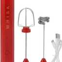 Handheld Usb Rechargeable Milk Foam Maker With 2 Stainless Whisks Electric Mini Mixer 3 Speeds For Coffee Matcha Latte Cappuccino Hot Chocolate(Red)