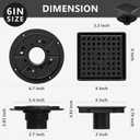 6 Inch Square Shower Drain with Flange, 304 Stainless Steel Floor Drain, Quadrato Grate, Removable Hair Catcher, Anti Odor Pest Sealing Plug, High Flow Drainage, Matte Black (Black, 6 Inch)