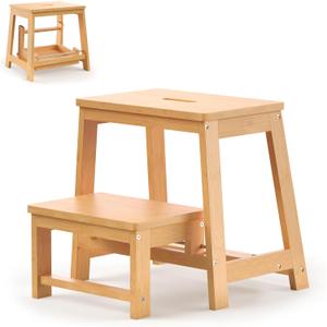 Bamboo Folding Step Stool with Sturdy Structure and Wide Stepping Surface for Safety, Multi-Purpose Foldable Step Ladder for Bathroom,Bedroom,Kitchen Step Stools for Kids & Adults, 400 lbs (Large & Foldable - 17.3''H)