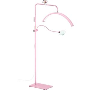 Half Moon Lash Light - Adjustable LED Floor Lash Lamp with 4X Magnifier & Phone Holder for Eyelash Extensions,Nail Art,Tattoo,Skincare,Salon SPA-Dimmable Brightness,Rotating Head, Pink