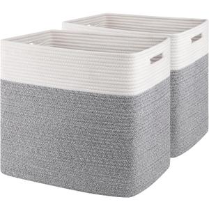 OIAHOMY Storage baskets for Shelf, Toy Storage Basket, Large Collapsible Storage Bins, Blanket Basket Living Room, Closet Storage for Bedroom, 16.5 x 13 x 15 Inches-Pack of 2-Grey
