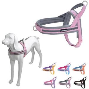 AIITLE No Pull Dog Harness with Soft Padded Handle, Adjustable Reflective Escape Proof/Quick Fit Pet Harnesses, Easy for Training Walking Runnintg for Large Dogs Pink-Grey L