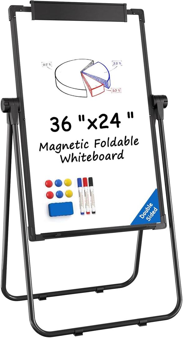 MaxGear Large Easel Whiteboard with Stand, 36" x 24" Double-Sided Dry Erase Board Flip Chart, Height Adjustable,Foldable, Portable for Home Office Classroom Teaching
