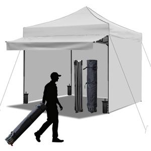 10x10 Durable Pop Up Canopy Tent with Sidewalls, Waterproof Attachable Tent Wall, Privacy Shade for Outdoor Events, Camping, Farmers Market (Light Gray with Awning)