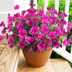Fake Hibiscus Artificial Flowers for Outdoors Spring Summer Decoration, 6 Bundles Silk Hibiscus Flowers Bouquet UV Resistant Look Real Faux Plants for Outside Planter Front Door Porch Balcony, Fuchsia