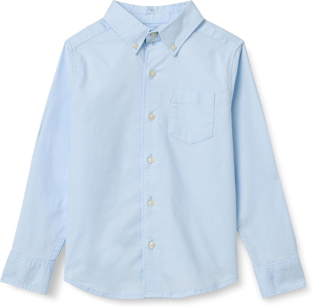 Amazon Essentials Boys' Long Sleeve Oxford Button Down Shirt (10, Light Blue)
