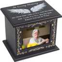 Wooden Urn Box for Ashes Cremation Urns for Human Ashes Adult Male or Female, Memorial Keepsake Urns with Photo Frame, Funeral Casket for Men Women, Burial Urn for Adults Up to 200 IBS-Wing