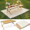Wesiti 2 Pcs Low Picnic Table Foldable Lightweight Picnic Table Set with 34" x 23" Extra Large Outdoor Camping Blanket Sandproof Boho Beach Woven Cotton Yarn Blanket for Camping Beach Patio