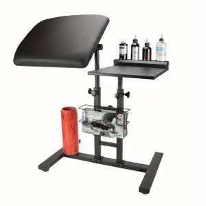Tattoo Armrest with Tattoo Supplies Storage Board, Tattoo Workbench with Adjustable Height & Tilt, Portable Tattoo Bracket for Tattoo Studio Salon