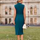 GRACE KARIN 2025 Women's Lightweight Mock Neck Business Work Dress Sleeveless Double Breasted Bodycon Midi Dress (Blue)