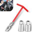 3 PCS Spark Plug Socket Wrench, T-Handle 16mm 5/8" & 21mm 13/16" Removal Tool Kits, Metal Socket Swivel Remover Installer Set, Universal for Truck SUVs Sedan