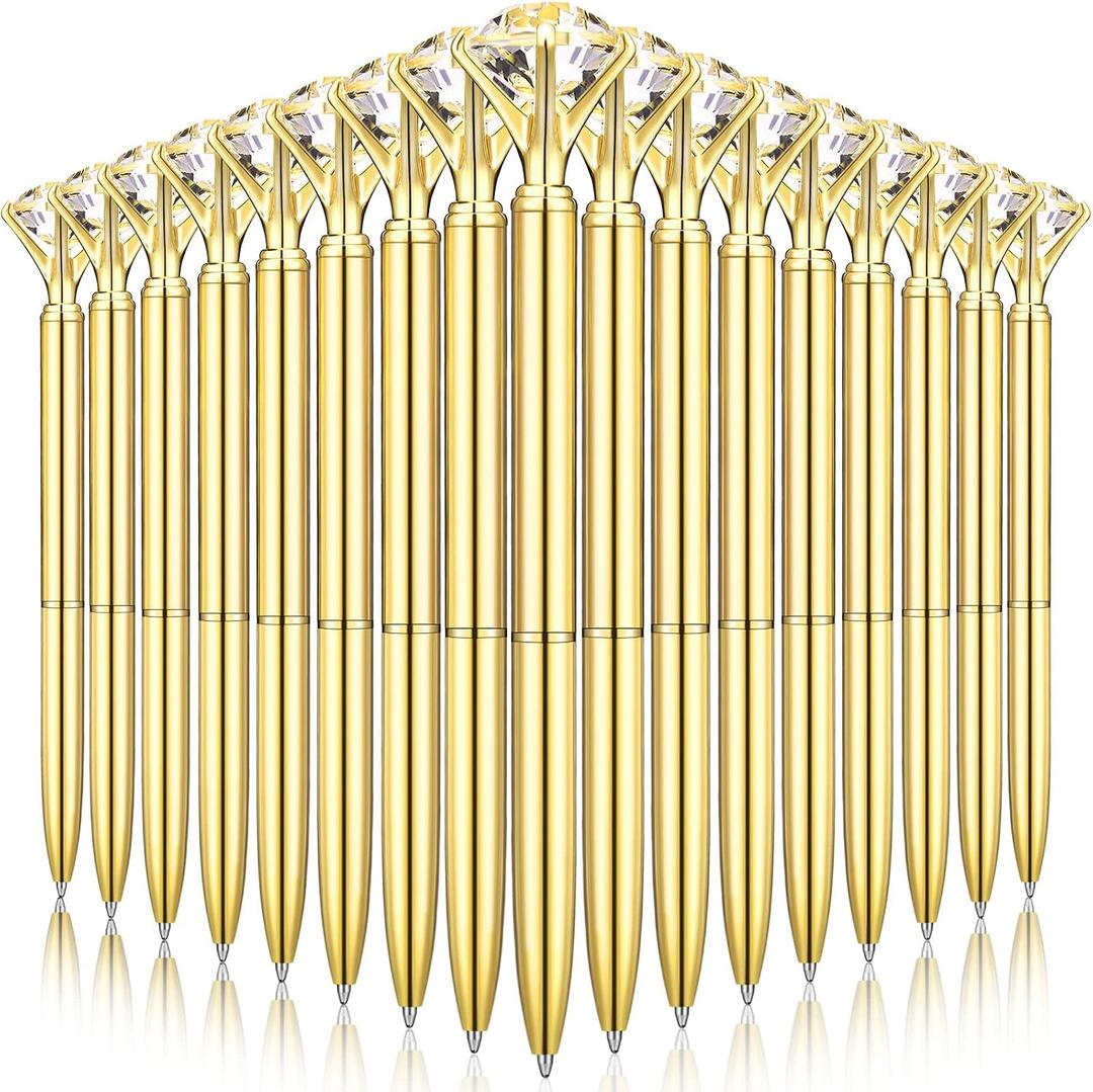 Leinuosen 50 Pcs Bulk Diamond Pens with Crystal Bridal Shower Gifts Metal Bling Ballpoint Pens with Black Ink for Bridal Shower Wedding Party Office School (Gold)