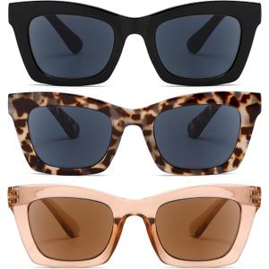 Reader Sunglasses 3 Pack Reading Sunglasses for women Stylis Style UV400 Full Lens Outdoor Reader Spring Hinge (2.25 x, Black, Champagne, White Tortoise)
