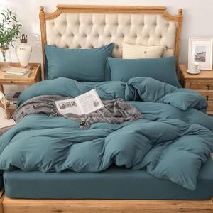 PURE ERA Jersey Knit Duvet Cover Set 100% T-Shirt Cotton Super Soft Comfy 3pc Bedding Set with Zipper Closure (Solid Cerulean Blue, King)