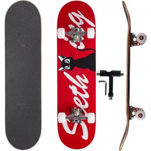 Professional Double Kick Skateboard, 31 inch Maple Deck, ABEC-9 Bearings, 95A PU Wheels