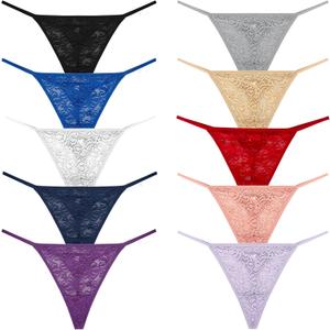 Pack 10 G-String Underwear for Women Lace Thongs Panties, Assorted Different Lace Pattern & Colors (Medium)