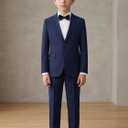 Boys Formal Suit 4 Pieces Set Ring Bearer Outfit Wedding Party Gentleman Tuxedo Dress Up Costume (M)