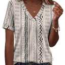AKEWEI Spring Tops for Women 2026 V Neck Boho Tops for Women Short Sleeve Travel Outfits Womens Tshirt Casual Outfits,L