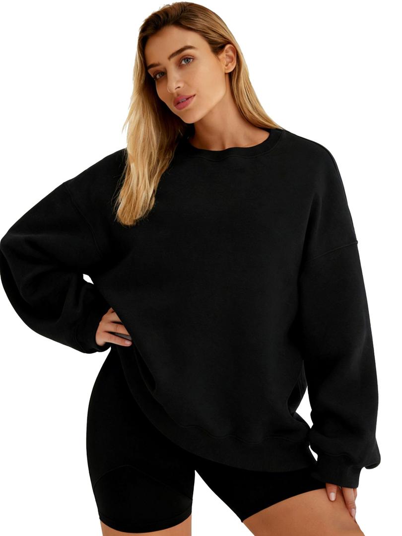 MAGICMK Womens Oversized Sweatshirts Colourful plus Size Fall Long Sleeve Sweaters tops (Black, M)