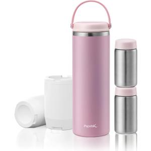 Papablic 360 CapsuleChill Breastmilk Cooler for 36H Safe Storage, Stress-Free Portable Breast Milk Chiller for Working Mom, 20oz Travel Cooler with 2pcs Stainless Steel Baby Bottles, Sakura Pink