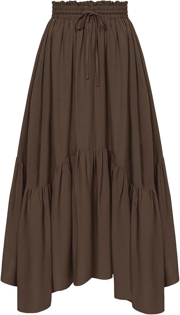 Scarlet Darkness Maxi Skirts for Women High Waist Renaissance Skirt Long Skirt with Pockets (Brown, XL)