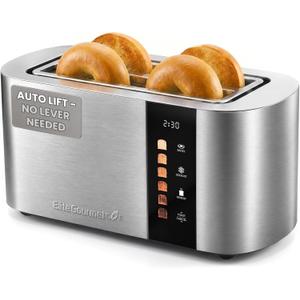 Elite Gourmet 4-Slice Long Slot Toaster, Motorized, Digital Touchscreen