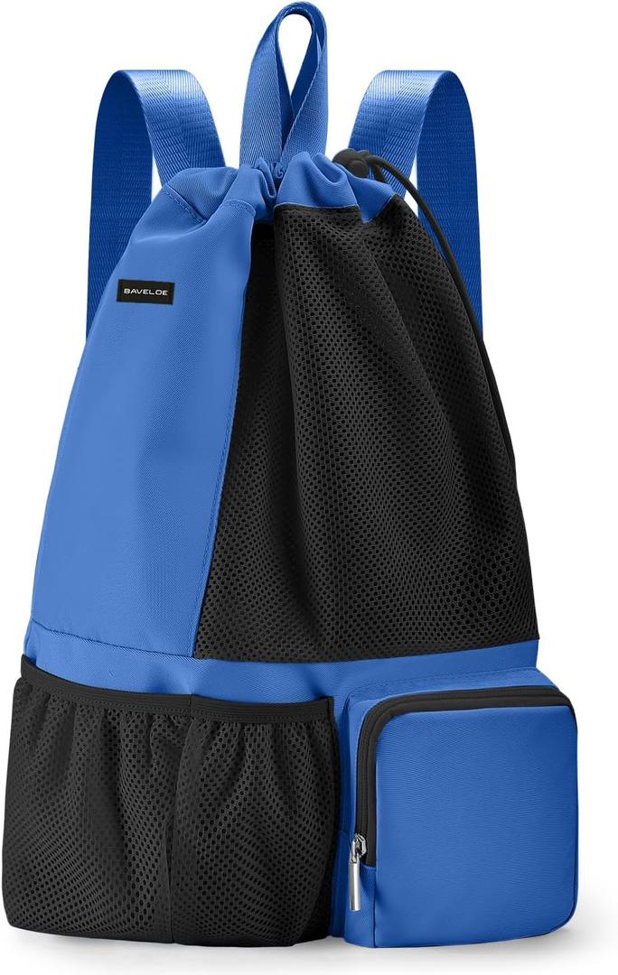 BAVELOE Swim Bag with Wet Pocket, Mesh Drawstring Backpack for Beach, Swimming, Snorkeling, Pool, Gym for Women Men