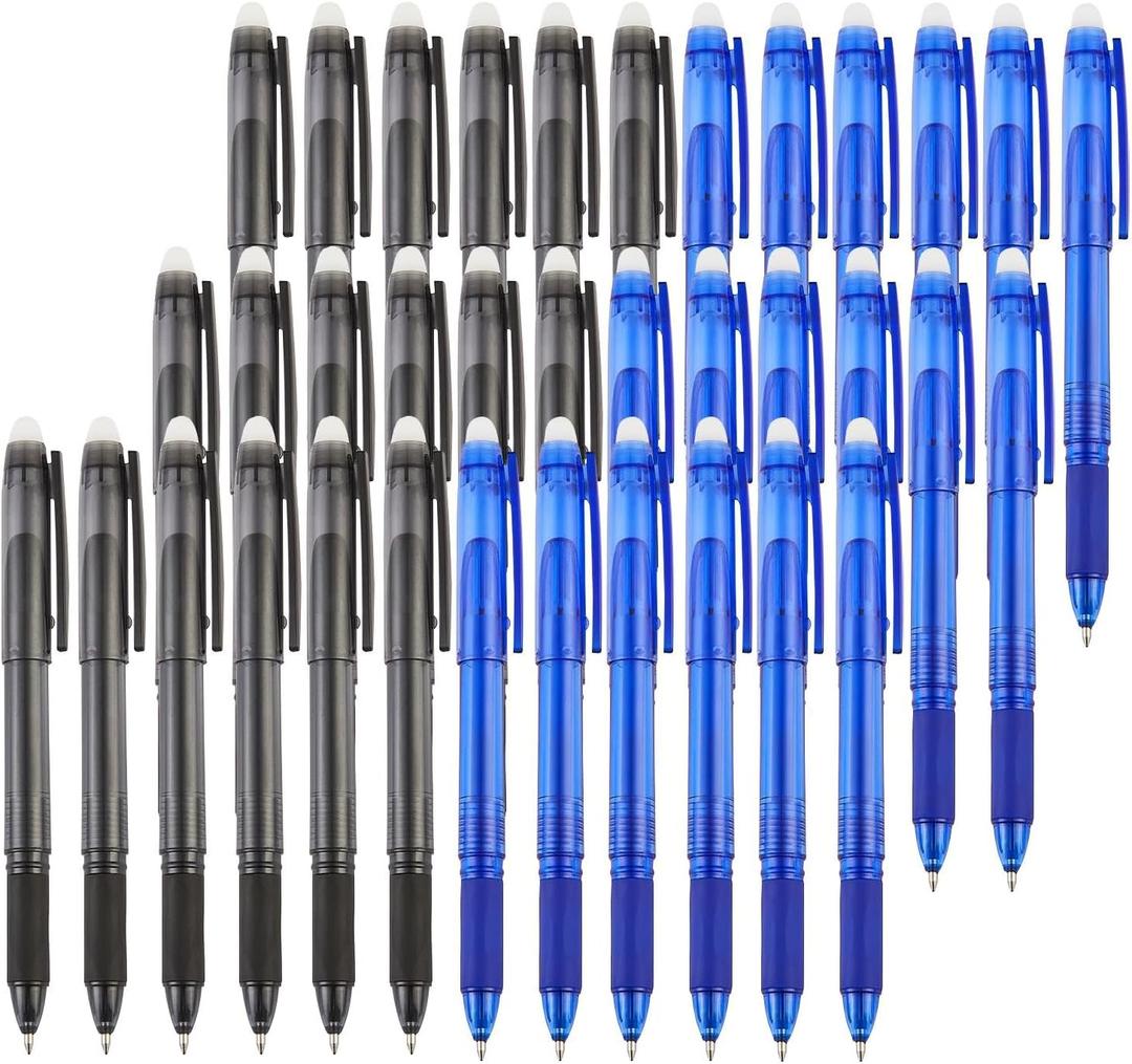 Volcanics 36 Pack Erasable Gel Pens  18 Blue & 18 Black Gel Ink Pen, 0.7mm Fine Point, Smooth Fast-Drying, Capped Pens for School, Office, Students & Journaling